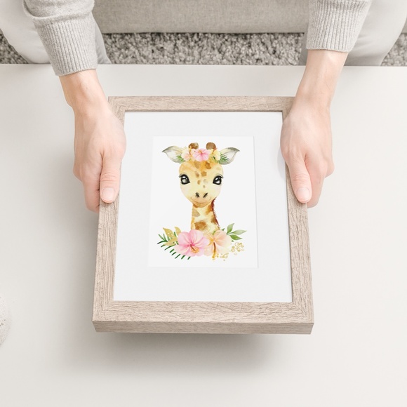 Cute Floral Giraffe Watercolor Wall Art Print Poster Unframed - Picture 9 of 15